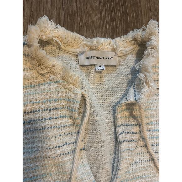 Something Navy Piper Fringe Dress Boho Tasseled Knitted Midi Cream Medium - Picture 7 of 9